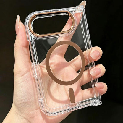For iPhone Duo Acrylic Transparent Magnetic Phone Case - Brown - EDA010129001C