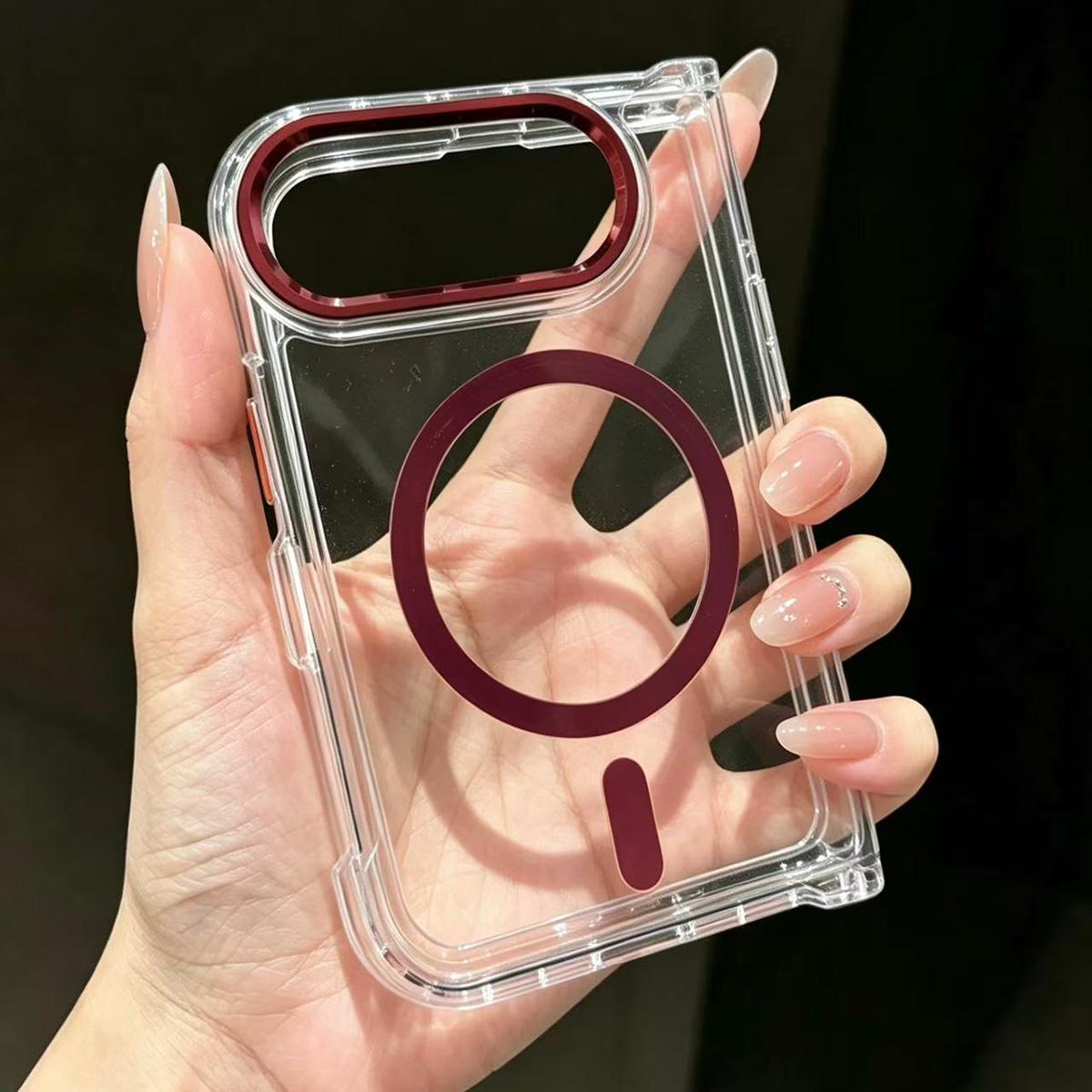 For iPhone Duo Acrylic Transparent Magnetic Phone Case - Red - EDA010129001E