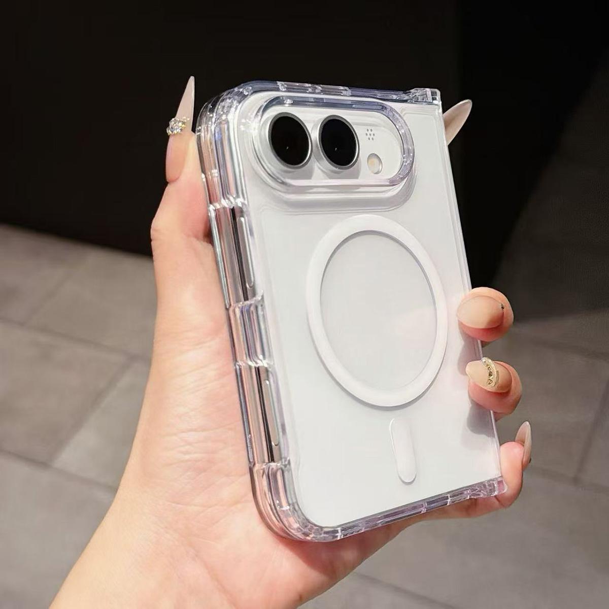 For iPhone Duo Acrylic Transparent Magnetic Phone Case - White - EDA010129001A