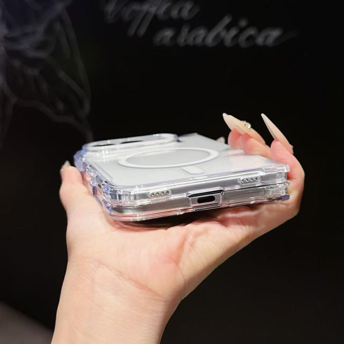 For iPhone Duo Acrylic Transparent Magnetic Phone Case - White - EDA010129001A