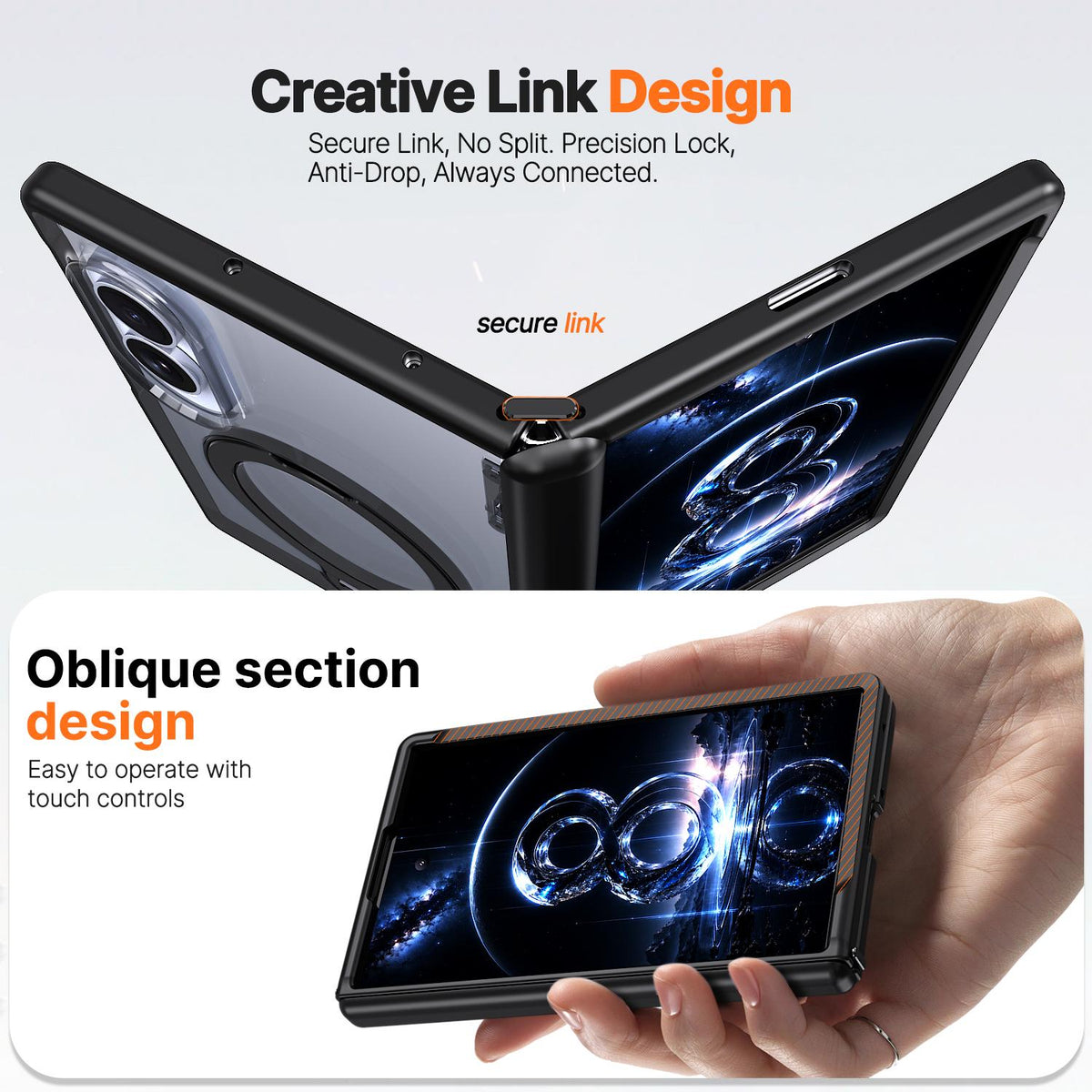 For Galaxy Z Fold8 5G ShenYi R2 Magnetic 360 Folding Metal Ring Holder Phone Case - Black - EDA010131201A