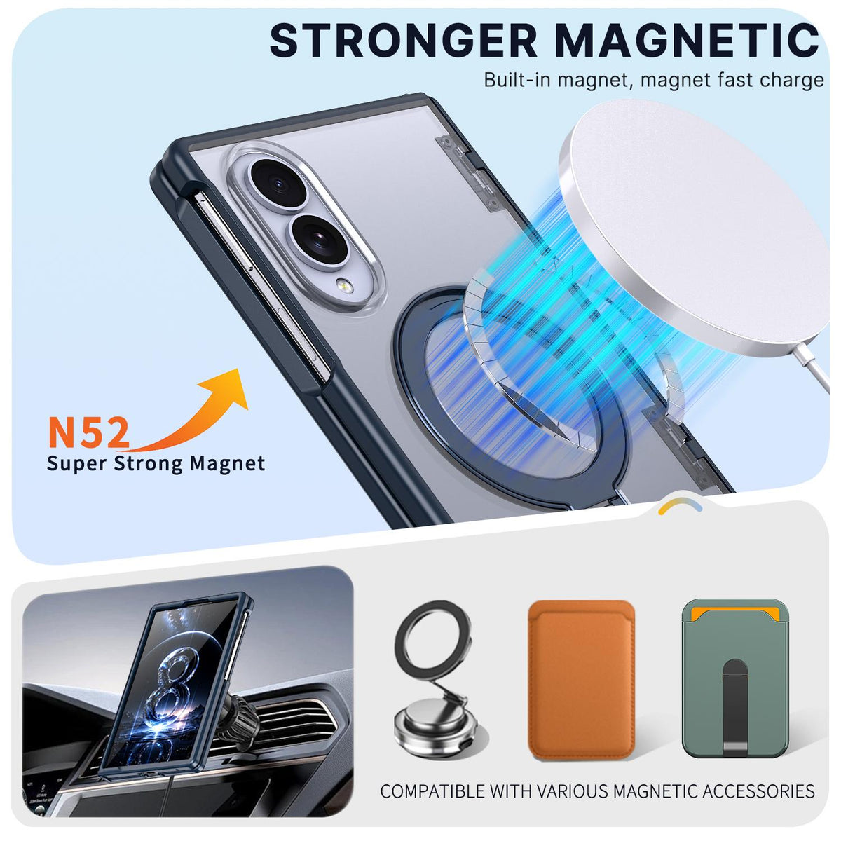 For Galaxy Z Fold8 5G ShenYi R2 Magnetic 360 Folding Metal Ring Holder Phone Case - Blue - EDA010131201B