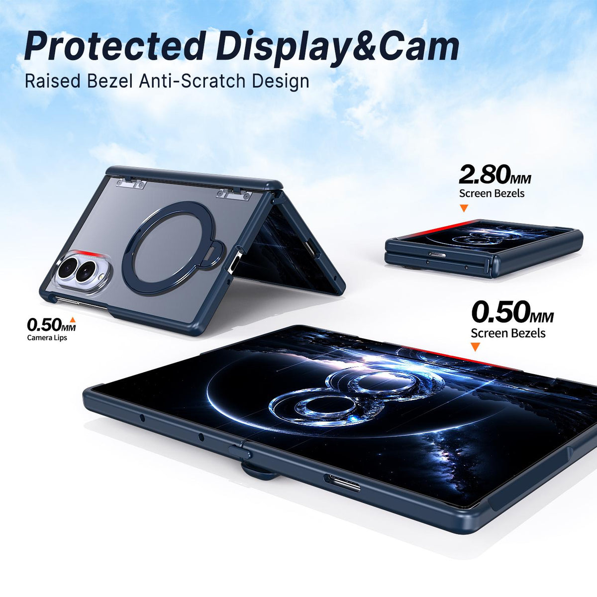 For Galaxy Z Fold8 5G ShenYi R2 Magnetic 360 Folding Metal Ring Holder Phone Case - Blue - EDA010131201B
