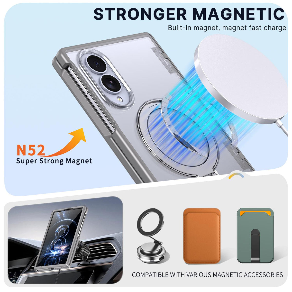 For Galaxy Z Fold8 5G ShenYi R2 Magnetic 360 Folding Metal Ring Holder Phone Case - Titanium Gray - EDA010131201C