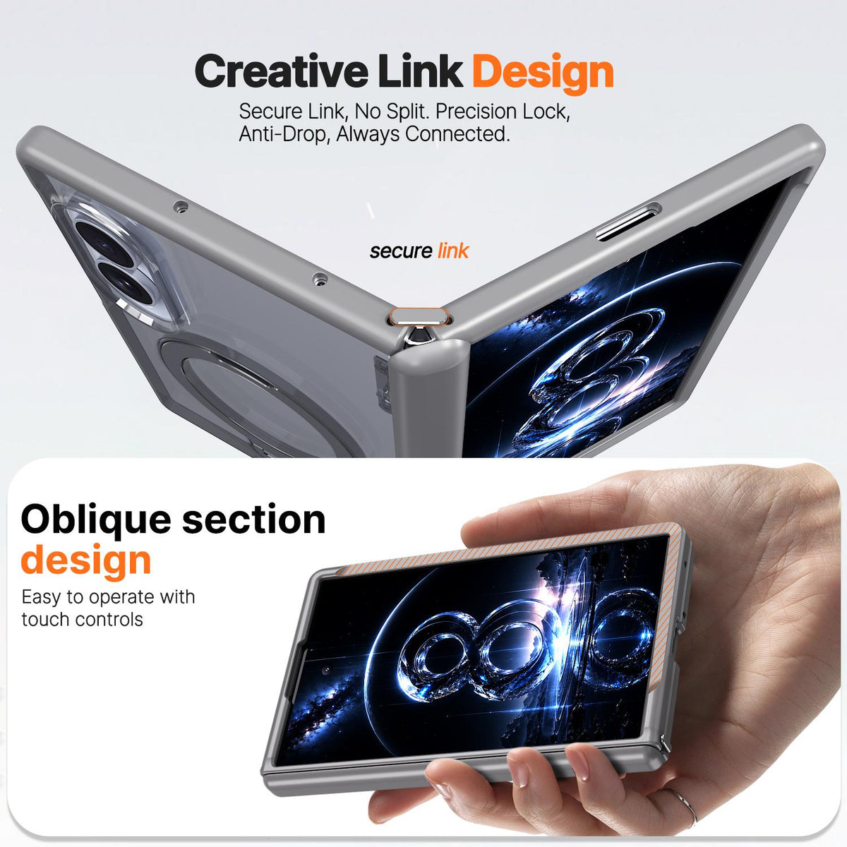 For Galaxy Z Fold8 5G ShenYi R2 Magnetic 360 Folding Metal Ring Holder Phone Case - Titanium Gray - EDA010131201C