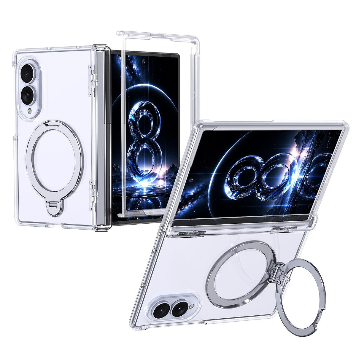 For Galaxy Z Fold8 5G ShenYi R2 Magnetic 360 Folding Metal Ring Holder Phone Case - Transparent - EDA010131201D