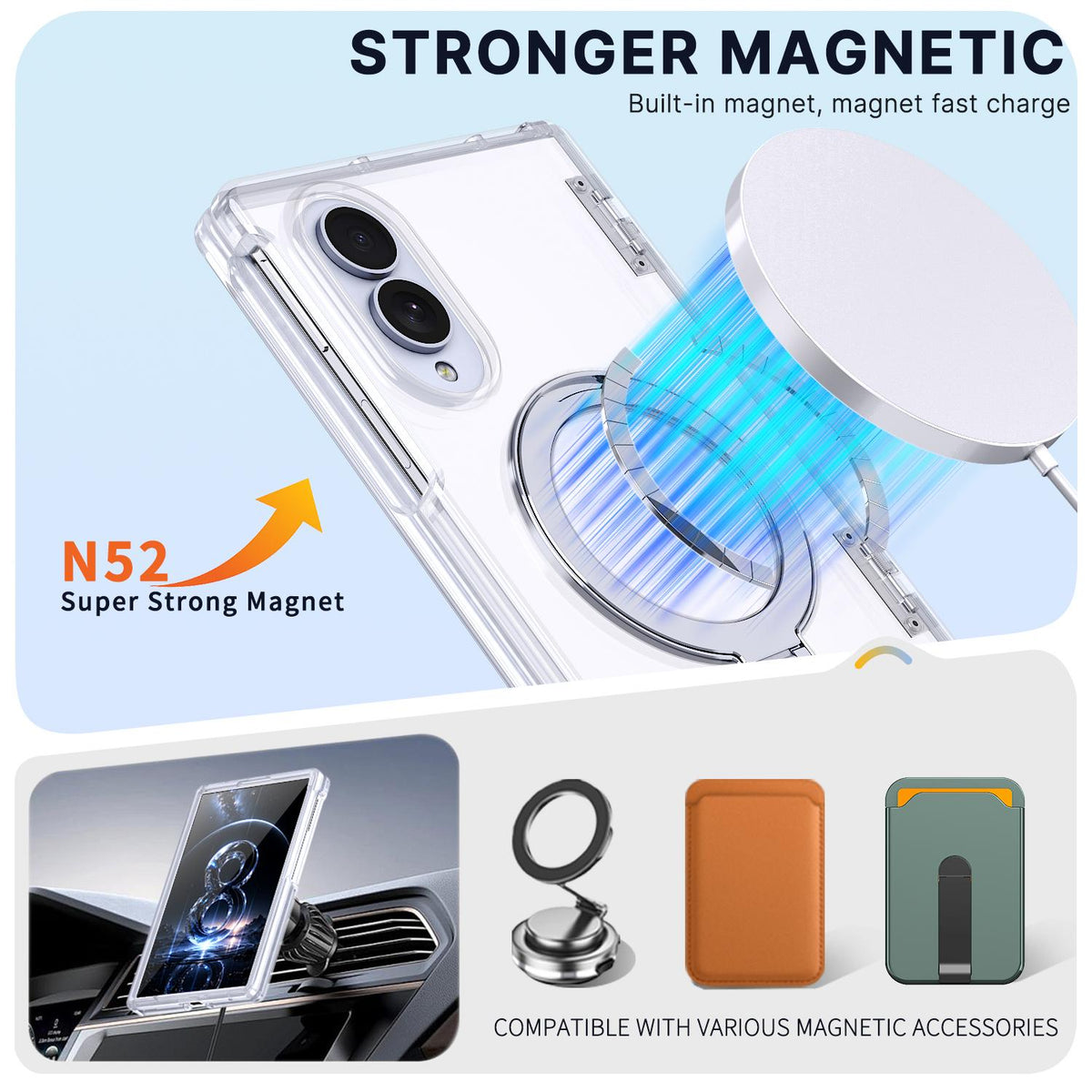 For Galaxy Z Fold8 5G ShenYi R2 Magnetic 360 Folding Metal Ring Holder Phone Case - Transparent - EDA010131201D