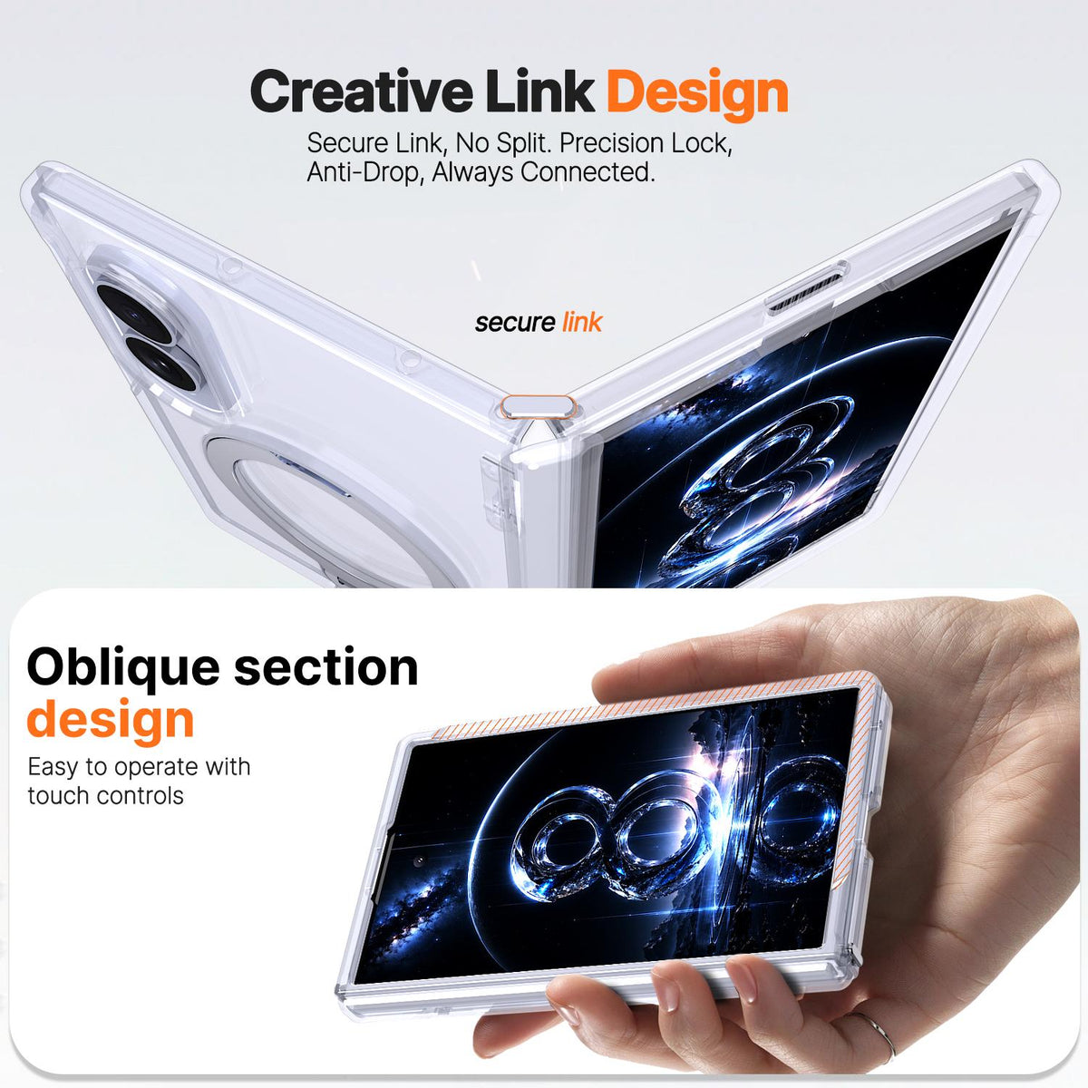 For Galaxy Z Fold8 5G ShenYi R2 Magnetic 360 Folding Metal Ring Holder Phone Case - Transparent - EDA010131201D