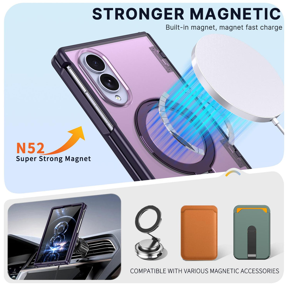 For Galaxy Z Fold8 5G ShenYi R2 Magnetic 360 Folding Metal Ring Holder Phone Case - Purple - EDA010131201E