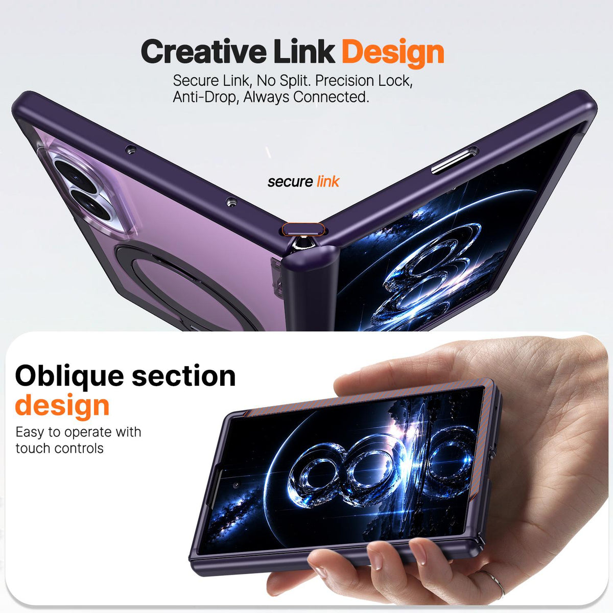 For Galaxy Z Fold8 5G ShenYi R2 Magnetic 360 Folding Metal Ring Holder Phone Case - Purple - EDA010131201E