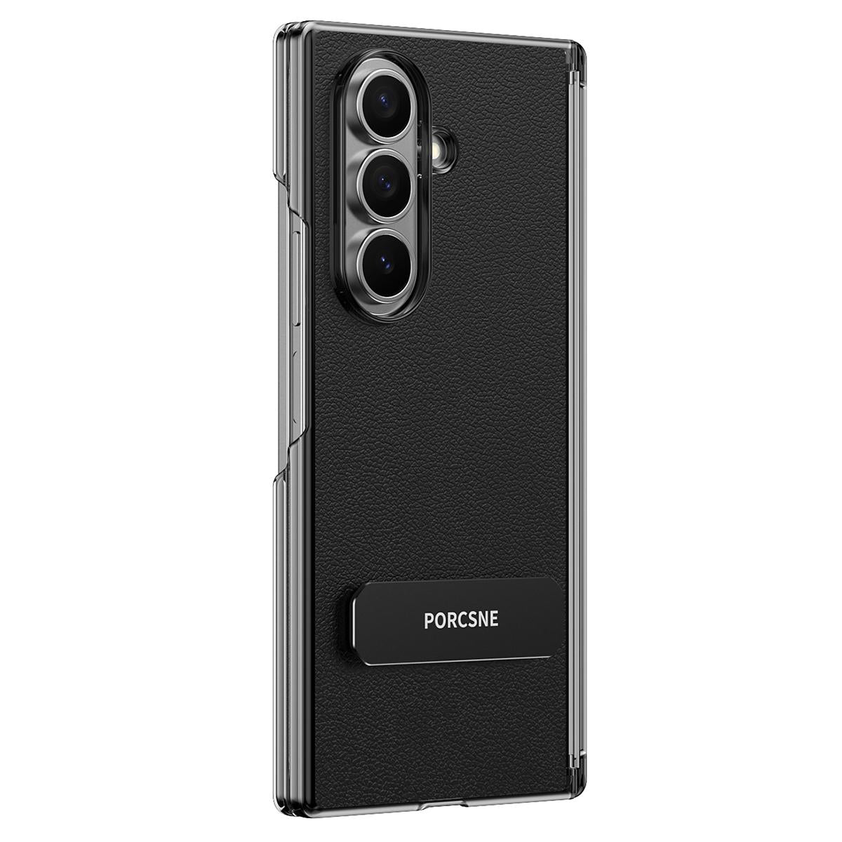For Galaxy Z Fold8 Ultra 5G Vegan Leather Dual-Hinge 270 Rotation Metal Holder Phone Case - Obsidian Black - EDA010131602A