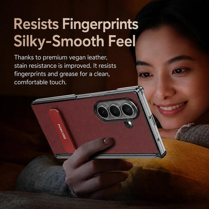 For Galaxy Z Fold8 Ultra 5G Vegan Leather Dual-Hinge 270 Rotation Metal Holder Phone Case - Obsidian Black - EDA010131602A