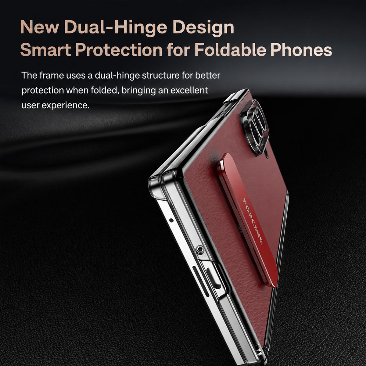 For Galaxy Z Fold8 Ultra 5G Vegan Leather Dual-Hinge 270 Rotation Metal Holder Phone Case - Obsidian Black - EDA010131602A