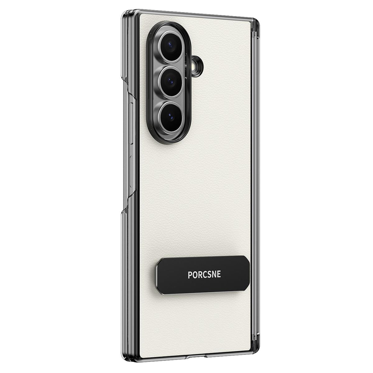 For Galaxy Z Fold8 Ultra 5G Vegan Leather Dual-Hinge 270 Rotation Metal Holder Phone Case - Feather White - EDA010131602B