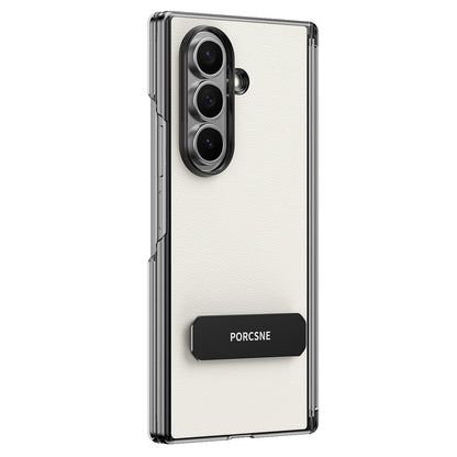 For Galaxy Z Fold8 Ultra 5G Vegan Leather Dual-Hinge 270 Rotation Metal Holder Phone Case - Feather White - EDA010131602B