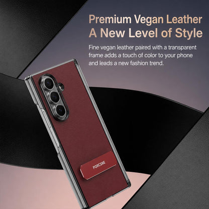 For Galaxy Z Fold8 Ultra 5G Vegan Leather Dual-Hinge 270 Rotation Metal Holder Phone Case - Space Grey - EDA010131602C