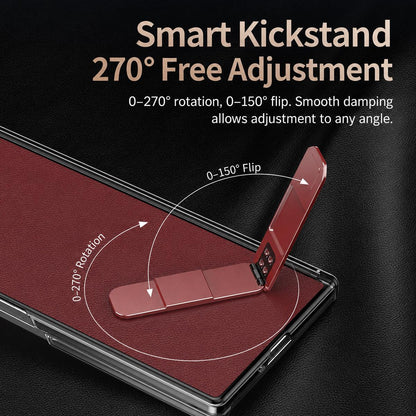 For Galaxy Z Fold8 Ultra 5G Vegan Leather Dual-Hinge 270 Rotation Metal Holder Phone Case - Space Grey - EDA010131602C