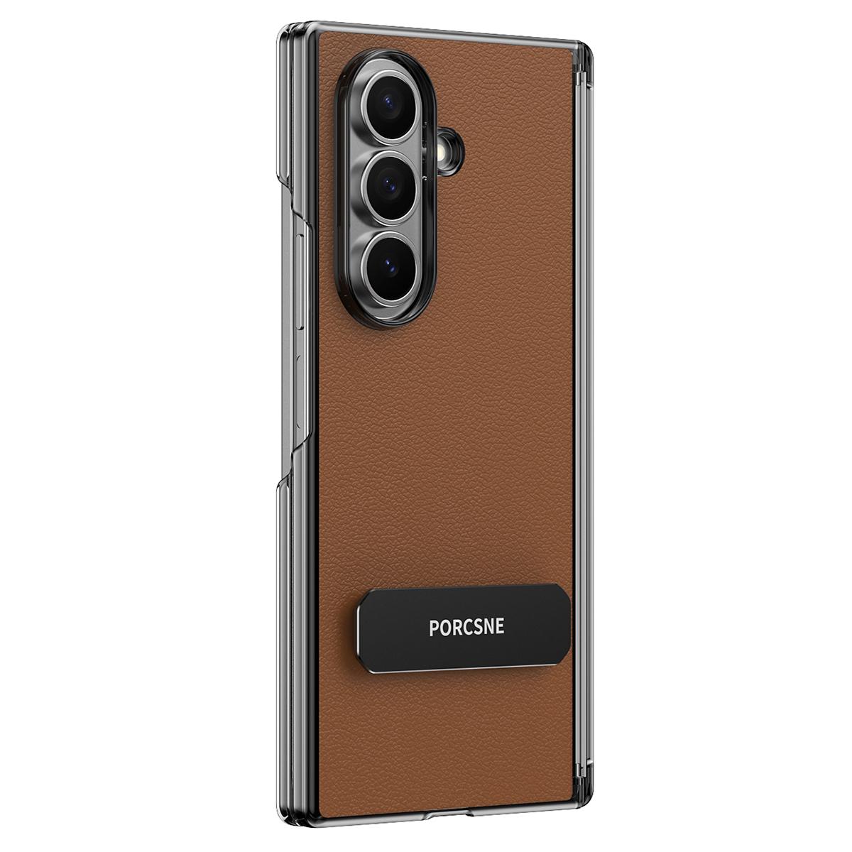 For Galaxy Z Fold8 Ultra 5G Vegan Leather Dual-Hinge 270 Rotation Metal Holder Phone Case - Mature Brown - EDA010131602D