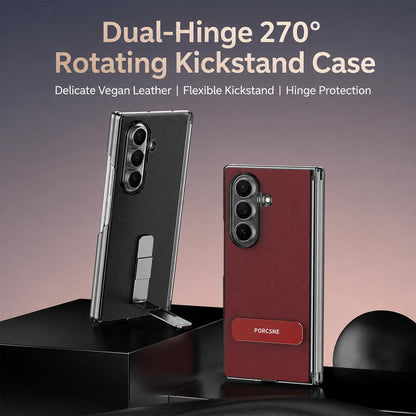 For Galaxy Z Fold8 Ultra 5G Vegan Leather Dual-Hinge 270 Rotation Metal Holder Phone Case - Mature Brown - EDA010131602D