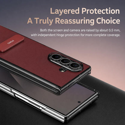 For Galaxy Z Fold8 Ultra 5G Vegan Leather Dual-Hinge 270 Rotation Metal Holder Phone Case - Mature Brown - EDA010131602D