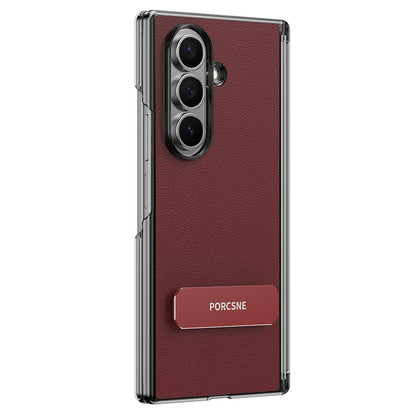 For Galaxy Z Fold8 Ultra 5G Vegan Leather Dual-Hinge 270 Rotation Metal Holder Phone Case - Wine Red - EDA010131602E