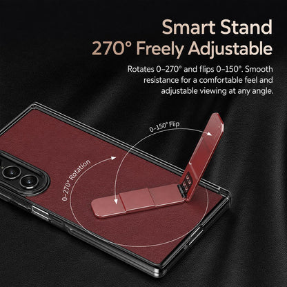 For Galaxy Z Fold7 5G Vegan Leather Dual-Hinge 270 Rotation Metal Holder Phone Case - Space Grey - EDA010131603C