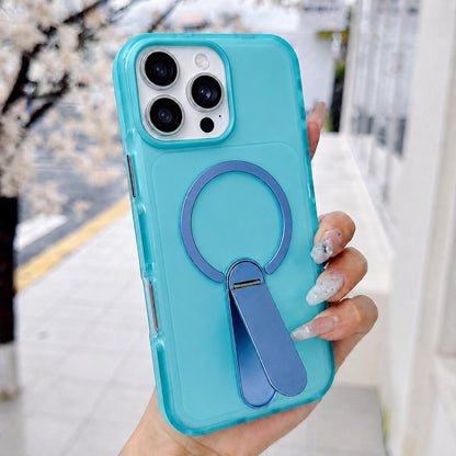 For iPhone 16 Pro Max Color-Block Rotation Bar Holder Magnetic Phone Case with Lens Film - Sky Blue - EDA010131905B