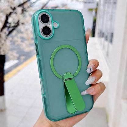 For iPhone 16 Color-Block Rotation Bar Holder Magnetic Phone Case with Lens Film - Green - EDA010131908D