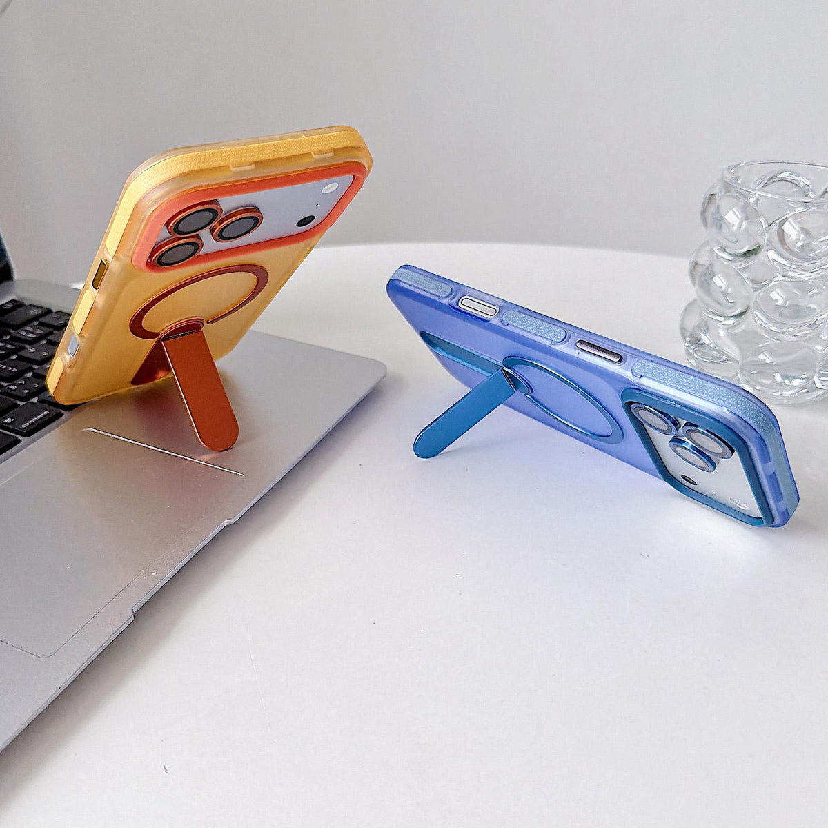 For iPhone 16 Color-Block Rotation Bar Holder Magnetic Phone Case with Lens Film - Orange - EDA010131908A