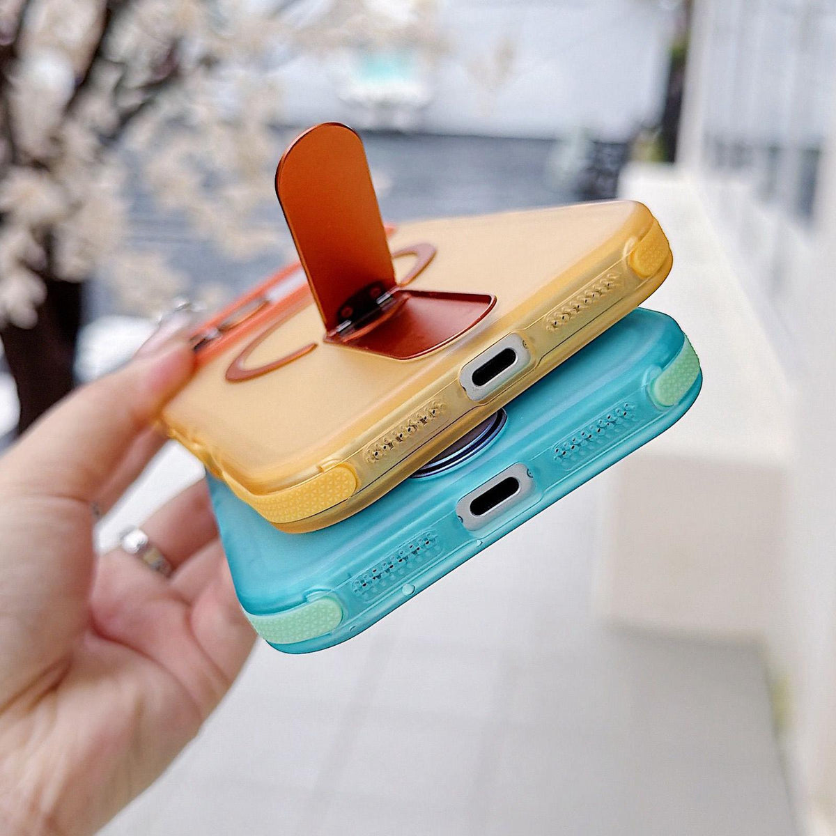 For iPhone 16 Pro Max Color-Block Rotation Bar Holder Magnetic Phone Case with Lens Film - Orange - EDA010131905A