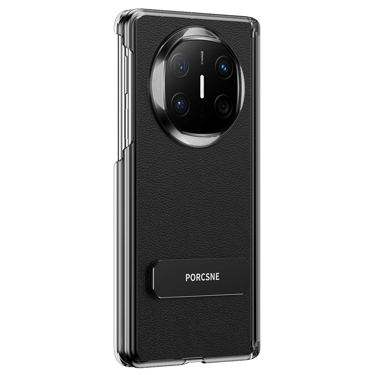 For Huawei Mate X6 Vegan Leather Dual-Hinge 270 Rotation Metal Holder Phone Case - Obsidian Black - EDA010132302A