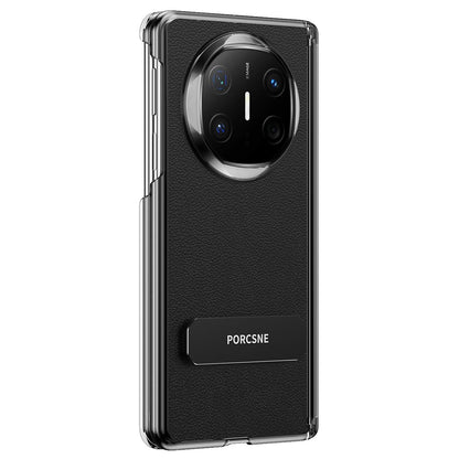 For Huawei Mate X6 Vegan Leather Dual-Hinge 270 Rotation Metal Holder Phone Case - Obsidian Black - EDA010132302A