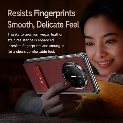 For Huawei Mate X6 Vegan Leather Dual-Hinge 270 Rotation Metal Holder Phone Case - Obsidian Black - EDA010132302A