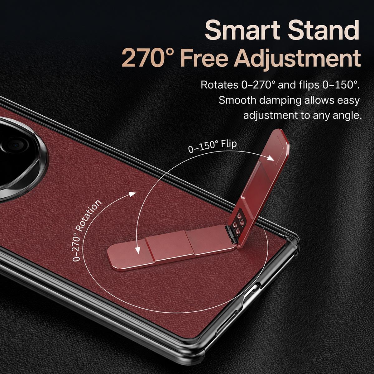 For Huawei Mate X6 Vegan Leather Dual-Hinge 270 Rotation Metal Holder Phone Case - Feather White - EDA010132302B