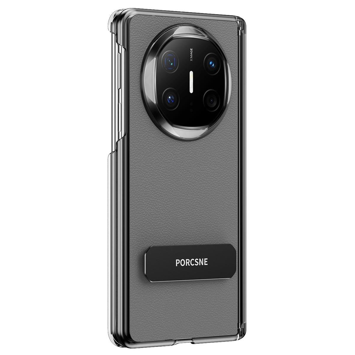 For Huawei Mate X6 Vegan Leather Dual-Hinge 270 Rotation Metal Holder Phone Case - Space Grey - EDA010132302C
