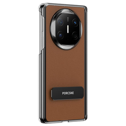 For Huawei Mate X6 Vegan Leather Dual-Hinge 270 Rotation Metal Holder Phone Case - Mature Brown - EDA010132302D