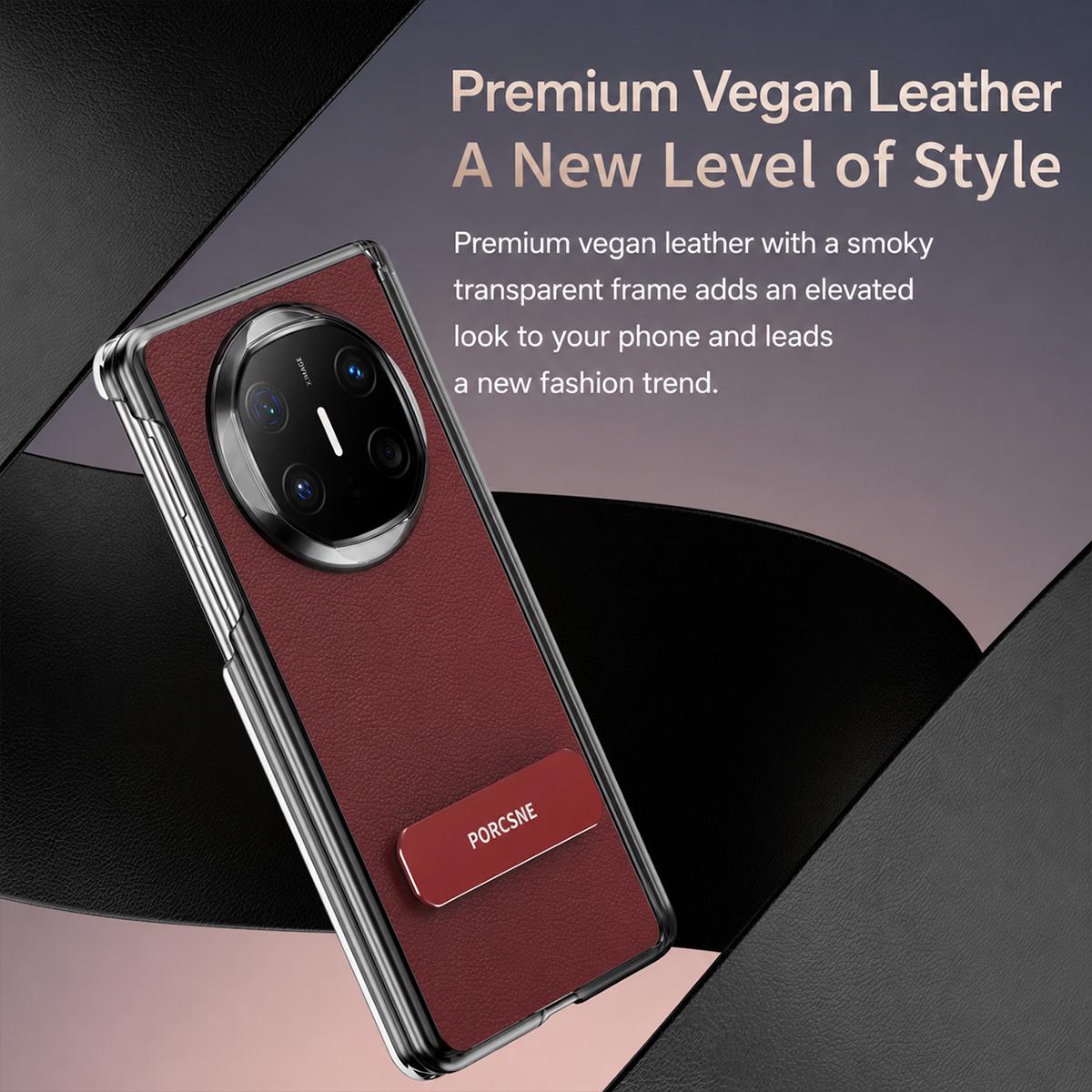 For Huawei Mate X6 Vegan Leather Dual-Hinge 270 Rotation Metal Holder Phone Case - Mature Brown - EDA010132302D