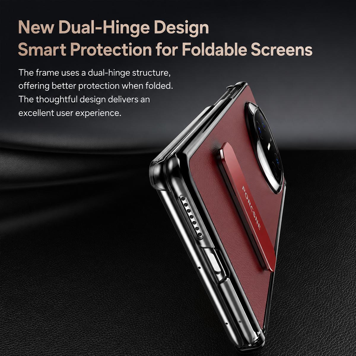 For Huawei Mate X6 Vegan Leather Dual-Hinge 270 Rotation Metal Holder Phone Case - Mature Brown - EDA010132302D