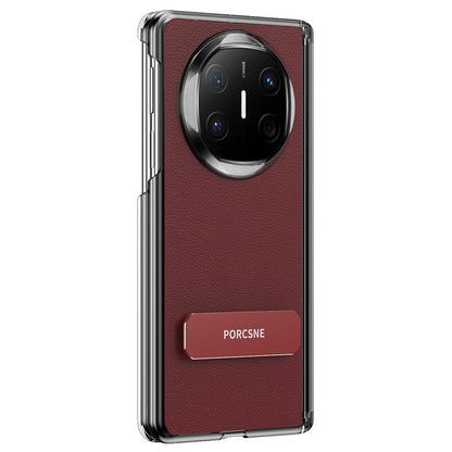 For Huawei Mate X6 Vegan Leather Dual-Hinge 270 Rotation Metal Holder Phone Case - Wine Red - EDA010132302E