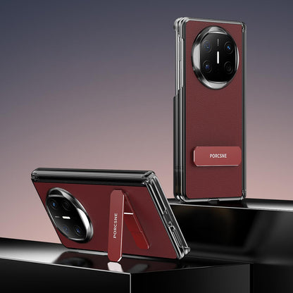 For Huawei Mate X6 Vegan Leather Dual-Hinge 270 Rotation Metal Holder Phone Case - Wine Red - EDA010132302E