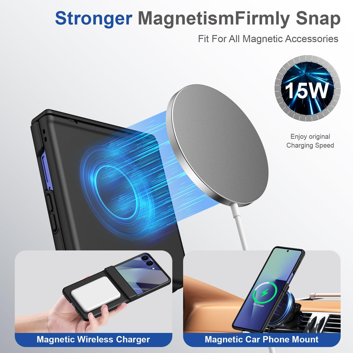 For Galaxy Z Flip8 5G Full Cover HD Integrated Magnetic Hinge Folding Phone Case - Black - EDA010134103A