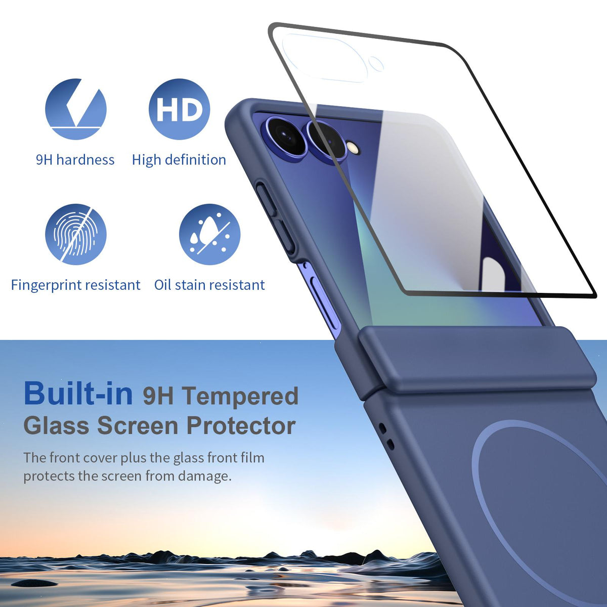 For Galaxy Z Flip8 5G Full Cover HD Integrated Magnetic Hinge Folding Phone Case - Blue - EDA010134103B