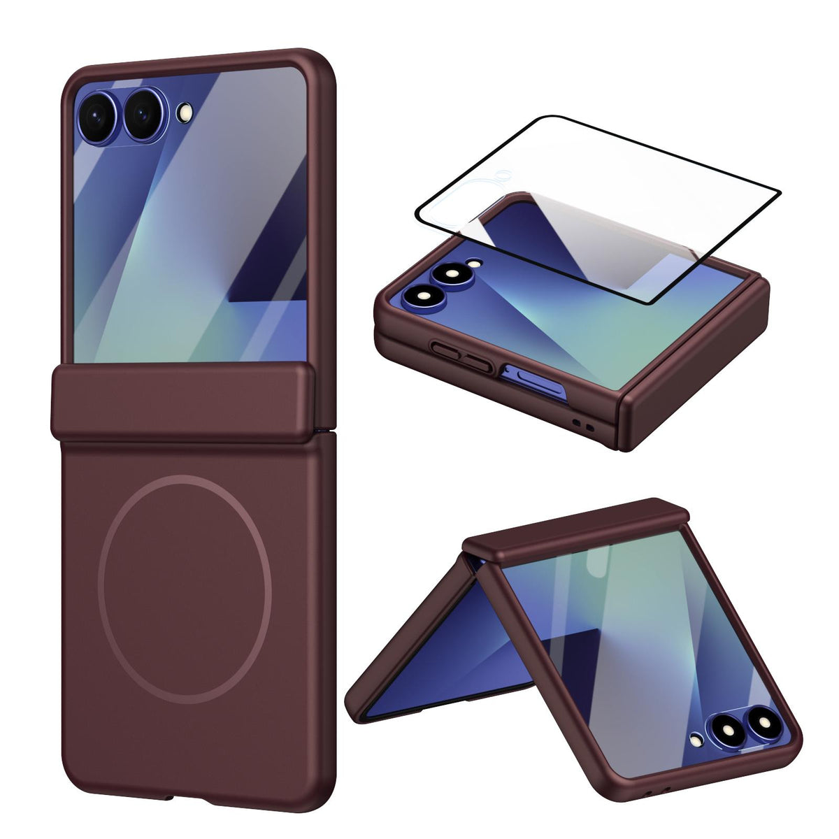 For Galaxy Z Flip8 5G Full Cover HD Integrated Magnetic Hinge Folding Phone Case - Burgundy - EDA010134103C