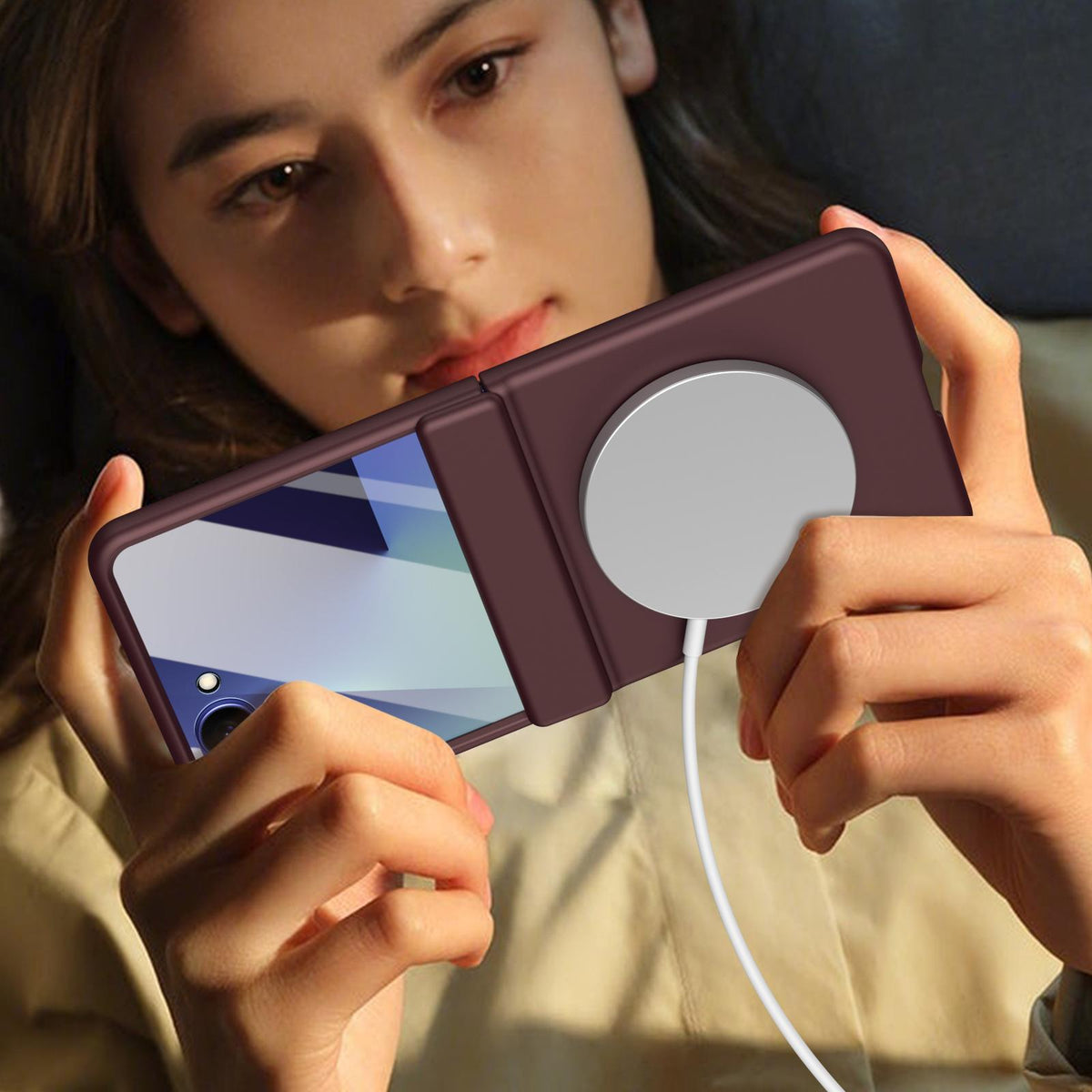 For Galaxy Z Flip8 5G Full Cover HD Integrated Magnetic Hinge Folding Phone Case - Burgundy - EDA010134103C