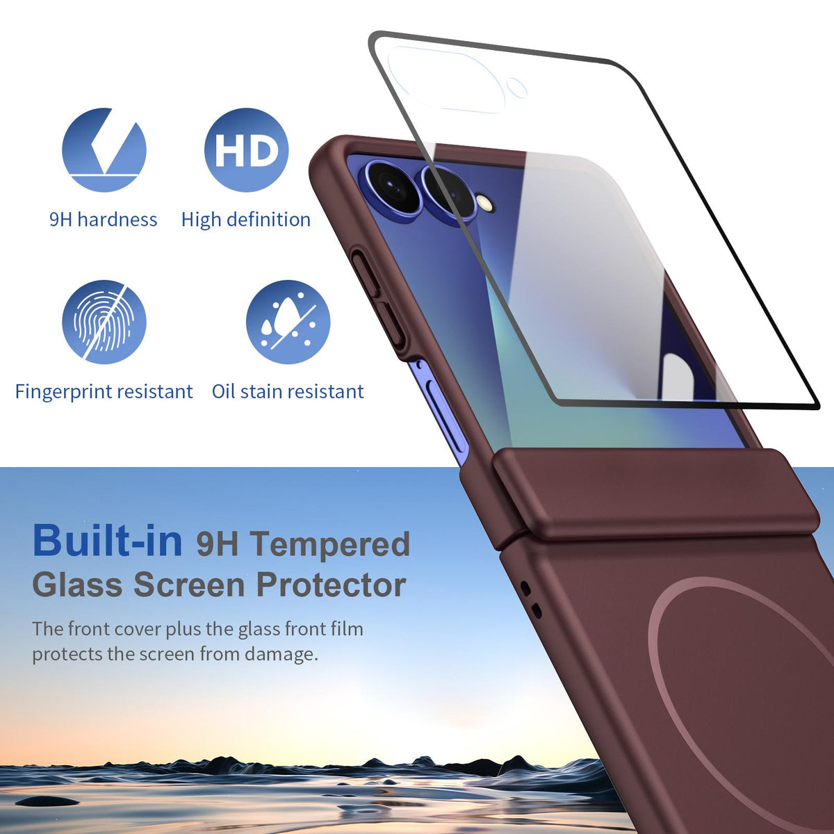 For Galaxy Z Flip8 5G Full Cover HD Integrated Magnetic Hinge Folding Phone Case - Burgundy - EDA010134103C
