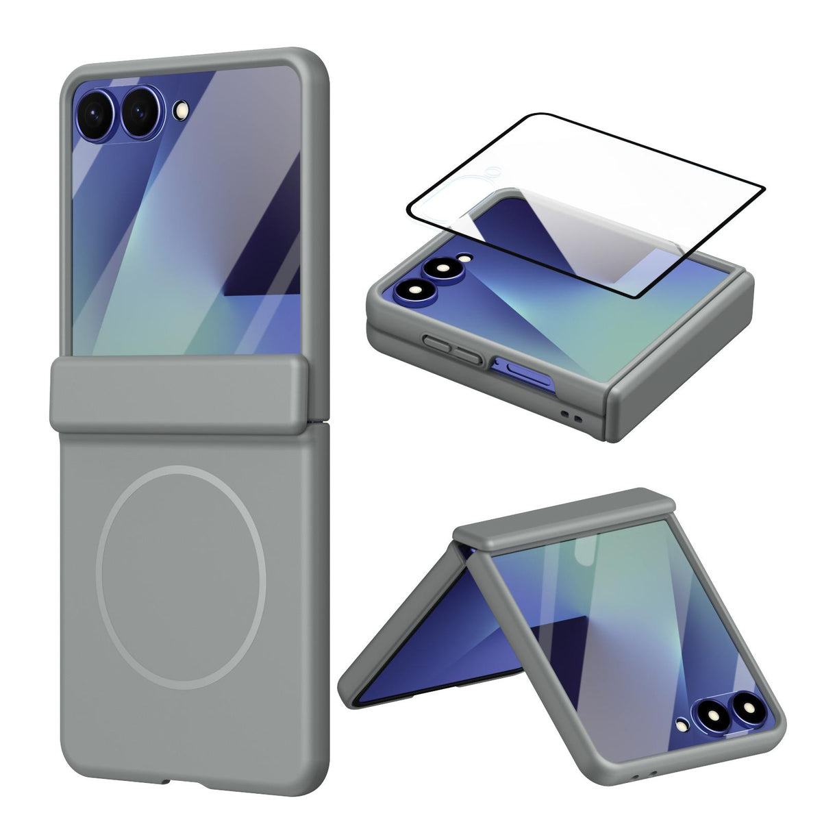 For Galaxy Z Flip8 5G Full Cover HD Integrated Magnetic Hinge Folding Phone Case - Grey - EDA010134103D