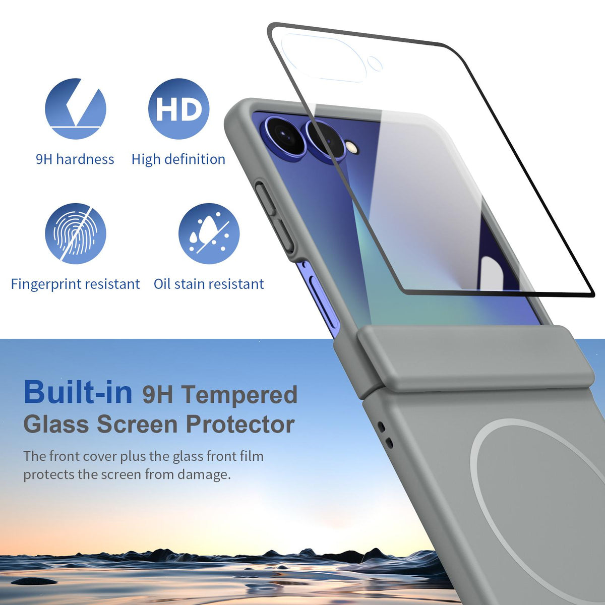 For Galaxy Z Flip8 5G Full Cover HD Integrated Magnetic Hinge Folding Phone Case - Grey - EDA010134103D