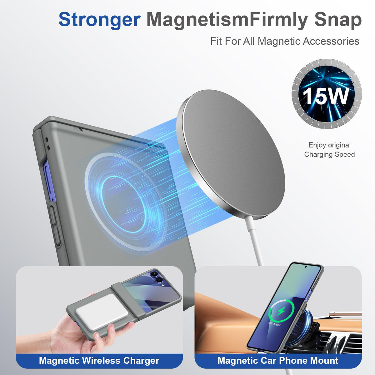 For Galaxy Z Flip8 5G Full Cover HD Integrated Magnetic Hinge Folding Phone Case - Grey - EDA010134103D