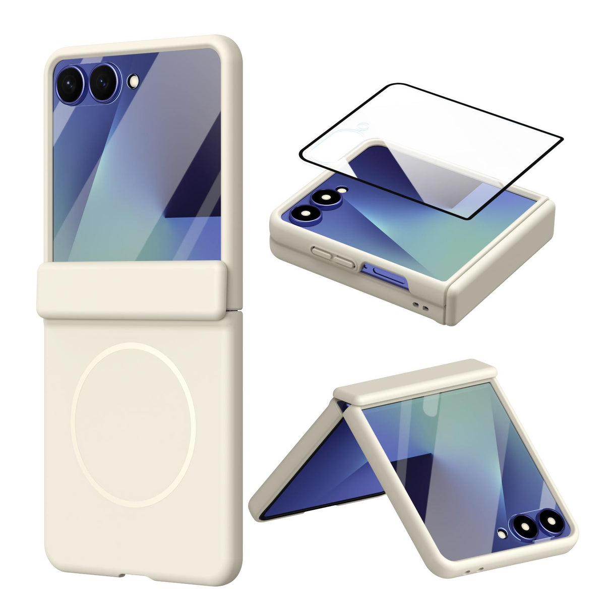 For Galaxy Z Flip8 5G Full Cover HD Integrated Magnetic Hinge Folding Phone Case - White - EDA010134103F