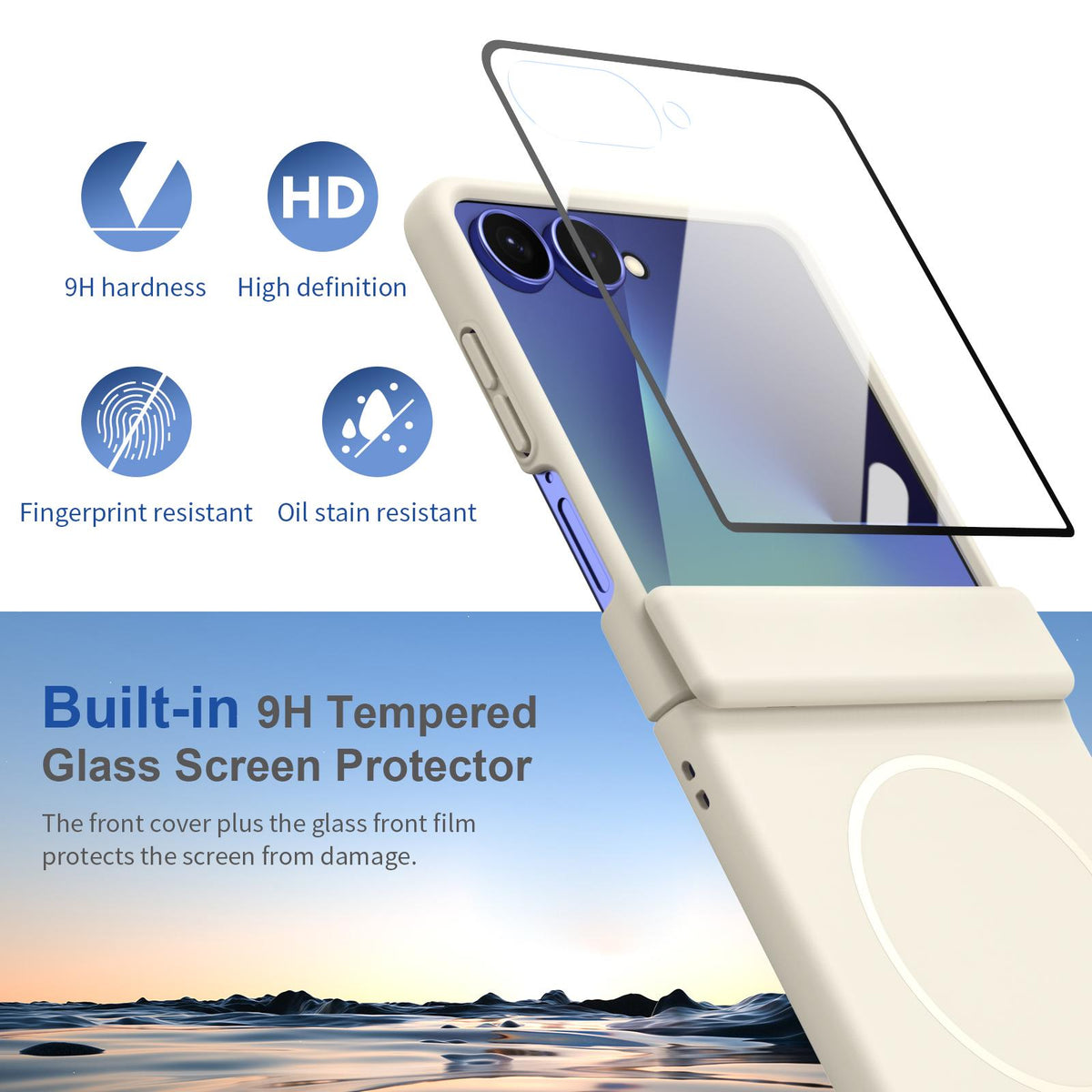 For Galaxy Z Flip8 5G Full Cover HD Integrated Magnetic Hinge Folding Phone Case - White - EDA010134103F
